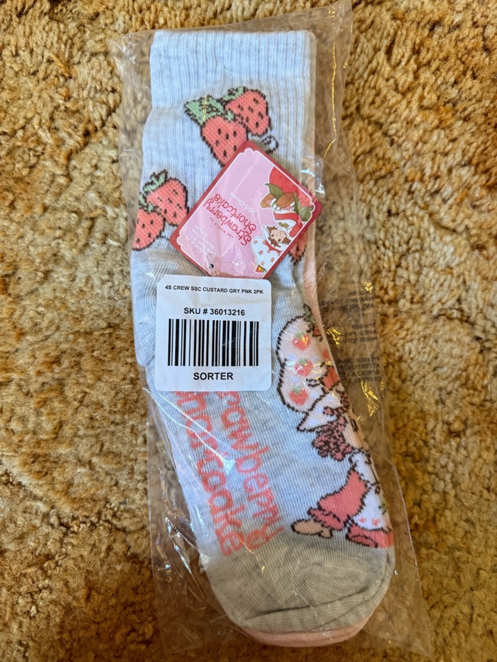 Strawberry Shortcake Grey Crew Socks - brand New